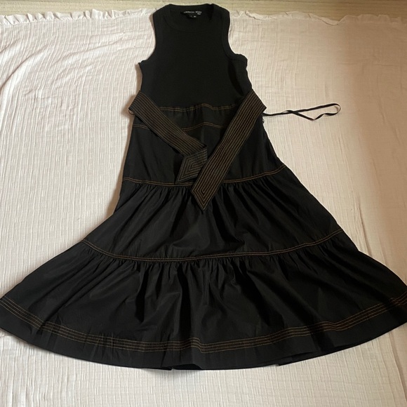 VERONICA BREAD 97% Cotton Black Tiered Maxi Dress with Belt - Picture 7 of 13